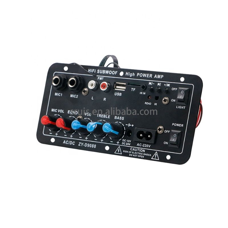 Subwoofer Digital BT Amplifier Board Dual Microphone Karaoke Amplifier Reverb 12V 24V 220V for 8-12 Inch Speaker